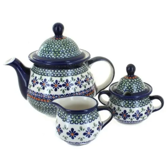 Blue Rose Polish Pottery 1700 Zaklady 3 Piece Tea Set image {7}