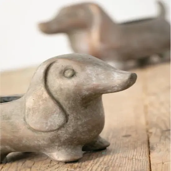 Sullivans Set of 2 Dachshund Planter 5.5"H & 4.5"H Brown image {1}