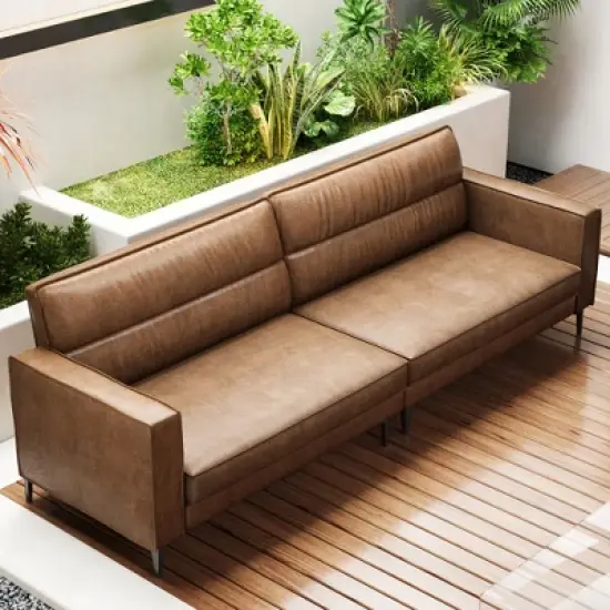 Luck Live 86.61 inches oil wax genuine leather, sofa frame is solid, comfortable to the touch image {1}