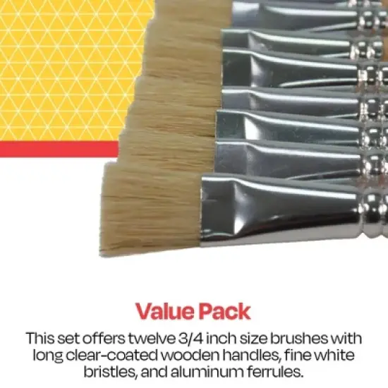 School Smart White Bristle Paint Brushes, Long Handle, 3/4 Inch, Set of 12 image {3}