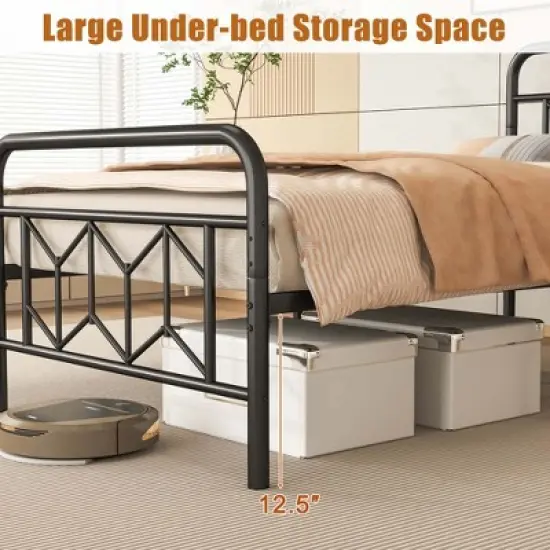 Costway Twin/Full/Queen/King Size Bed Frame Mattress Foundation with Headboard 12.5" Under-bed Storage Black image {5}