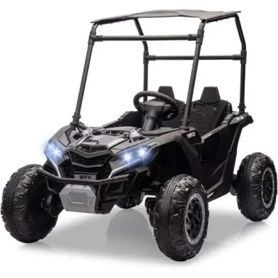 24V Kids Ride On UTV, 2 Seater 4WD Electric Truck with Sun Shade, Remote Control, Led Lights, 4 Shock Absorbers,3 Speeds,Horn, Music image {7}