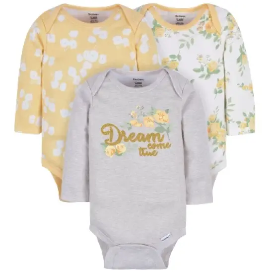Gerber Baby Girls' Long Sleeve Onesies&reg; Bodysuits, 3-Pack image {12}