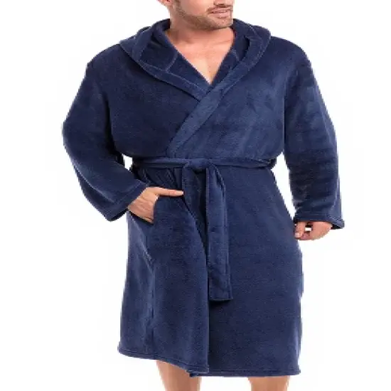 Men's Lightweight Fleece Robe with Hood, Soft Bathrobe image {9}