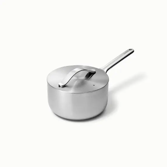 Caraway Home 3qt Stainless Steel Sauce Pan with Lid: Lifetime Warranty, Hand Wash, Gas & Electric Compatible image {1}