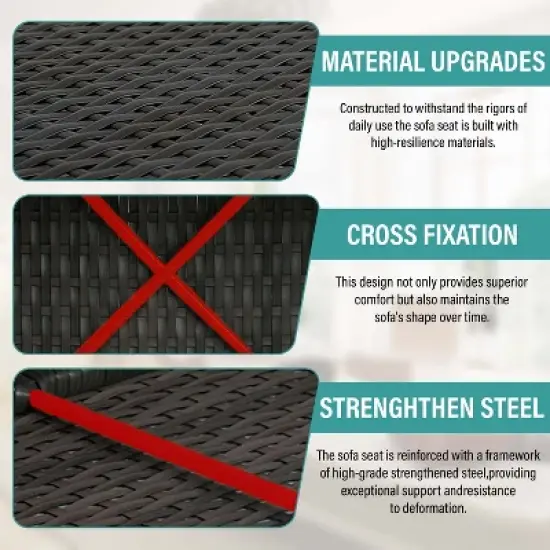 BestMassage 5 Pieces Rattan Patio Furniture Sets Patio Sectional Sofa Set Outdoor Conversation Sofa Set, Khaki image {3}