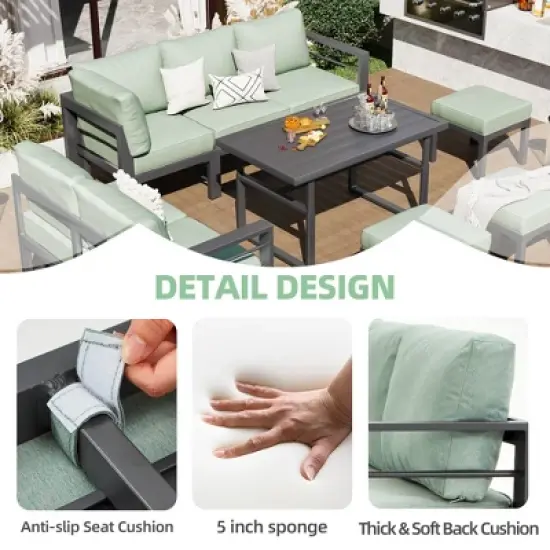 XINGHANZHENXUAN Grey 7-Piece Aluminum Patio Dining Set with Table, Rust-Free, Comfortable Cushions and Backrests image {9}