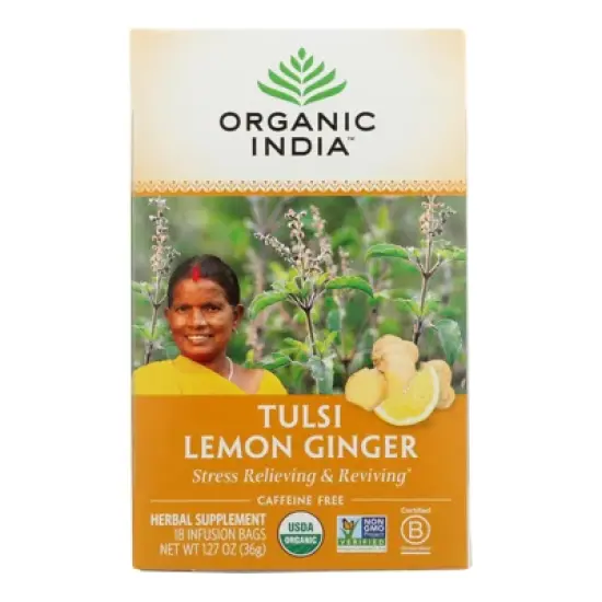 Organic India Tulsi Lemon Ginger Tea - Case of 6/18 Bags image {1}