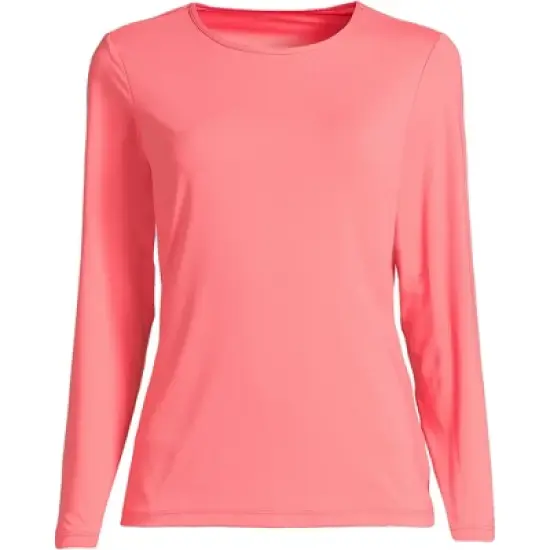 Lands' End Women's Long Crew Neck Long Sleeve Rash Guard UPF 50 Sun Protection Modest Swim Tee image {13}