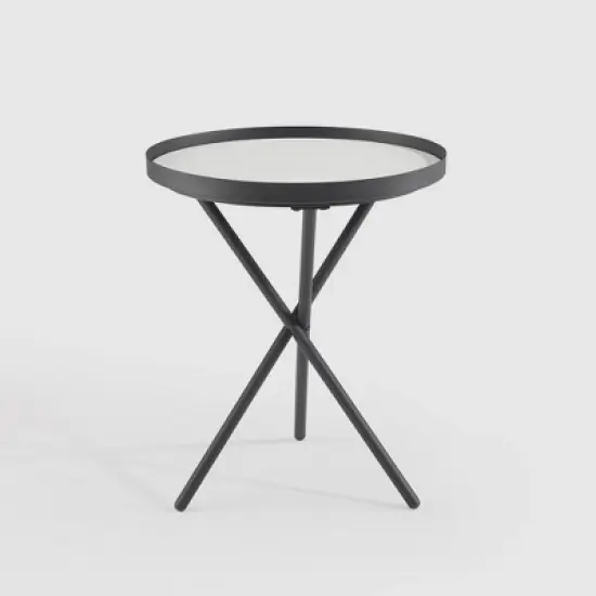 Modern Minimalist Intersecting Tripod Leg Side Table Black/Faux White Marble - Saracina Home image {4}