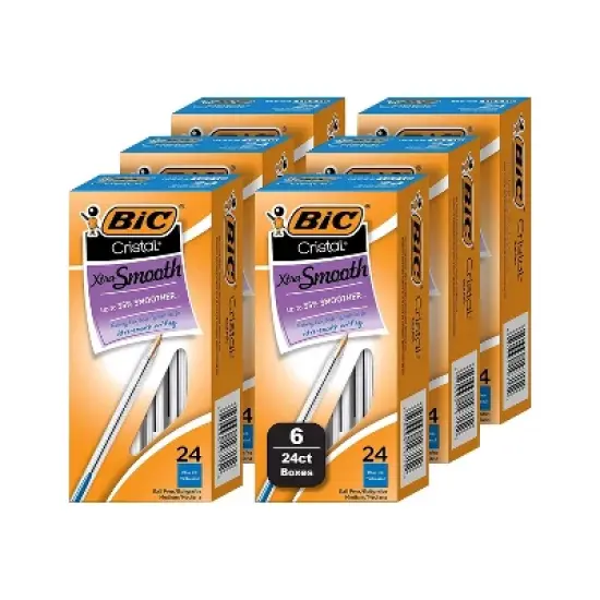 BIC Cristal Xtra Smooth Ballpoint Pen Medium Point Blue Ink 24/Box 6 Boxes/Pack (MS144E-BLU) image {6}