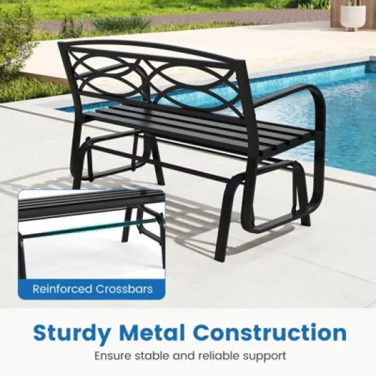 Costway 2-Person Outdoor Glider Bench with Metal Frame Armrests Geometric Backrest image {9}