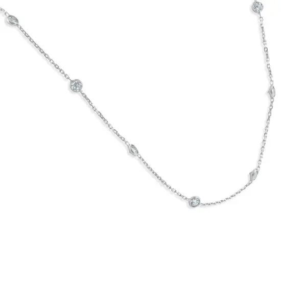 Pompeii3 1 1/2 Ctw Diamond Bezel Station Necklace 14K White Gold 18" image {1}
