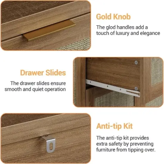 Modern Rattan Buffet Cabinet Sideboard with Storage, 47" Boho Buffet Table with Drawers, Coffee Bar Cabinet for Entryway, Living Room, Farmhouse image {4}