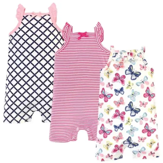 Touched by Nature Baby Girl Organic Cotton Rompers 3pk, Bright Butterflies image {4}
