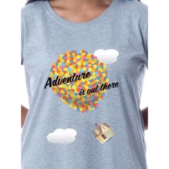Disney Womens' Up Movie Film Adventure Is Out There Sleep Pajama Shirt Grey image {1}
