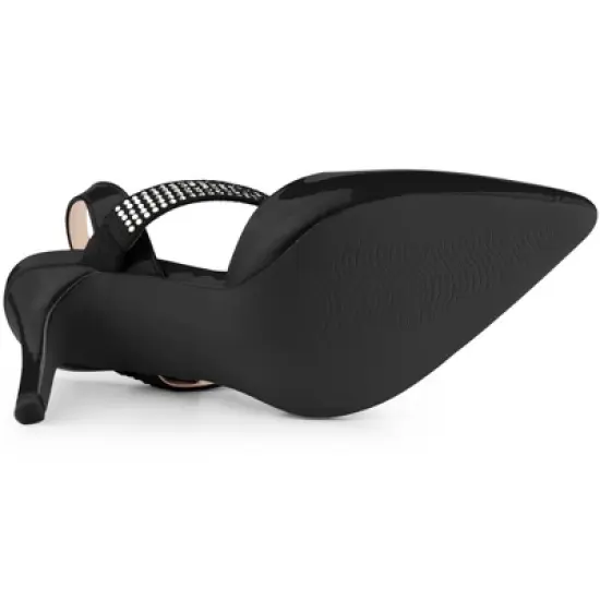 Allegra K Women's Pointed Toe Rhinestone Slingback Stiletto Heel Pumps image {4}