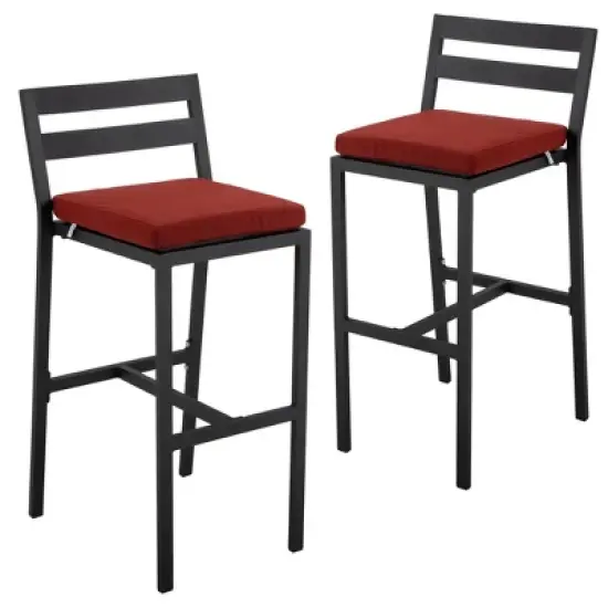 LeisureMod Chelsea Collection Modern Aluminum Outdoor Bar Chair Set of 2 &ndash; Black Patio Seating for Decks, Balconies, Porches, and Outdoor Spaces image {19}