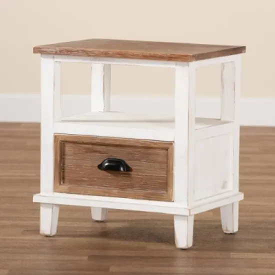 Glynn Wood 1 Drawer Nightstand White/Brown - Baxton Studio image {7}