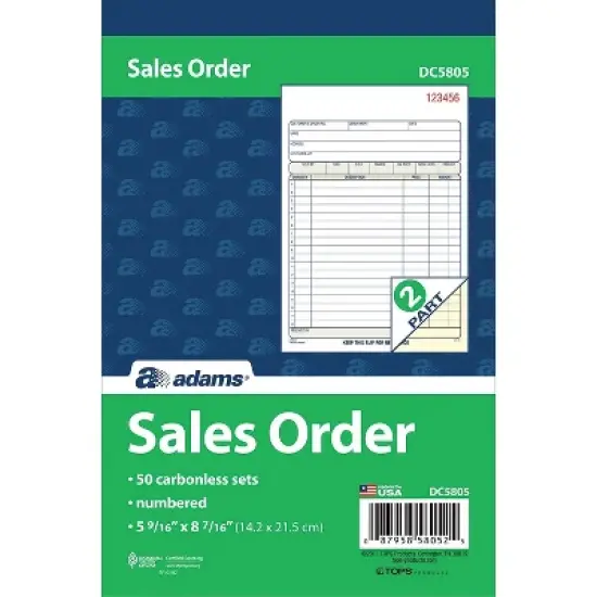 Adams Carbonless Sales Order Books 8" x 6" 2-Parts 446734 image {1}
