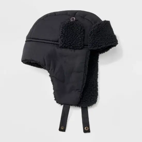 Men's Non-Quilting Faux Shearling Trapper Hat - Goodfellow & Co&trade; Black image {2}