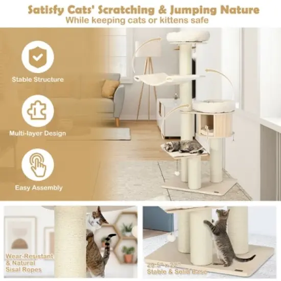 Tangkula 68.5" Cat Tree Condo 4-Layer Wooden Kitten Activity Tower w/ Sisal Posts image {6}