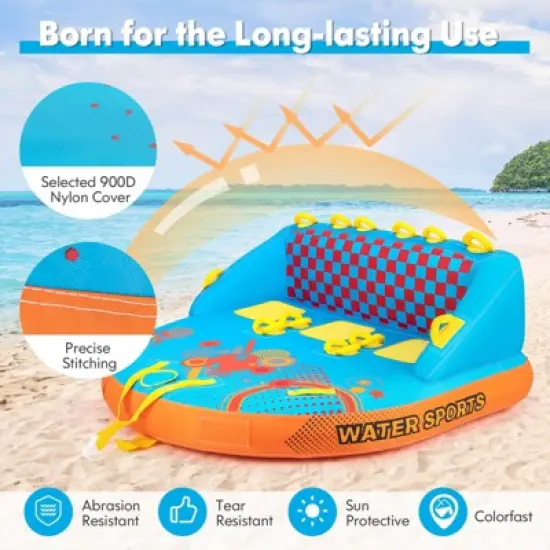 Costway Towable Tube for Boating 3 Riders with Front & Back Tow Points for Towing Rider image {7}