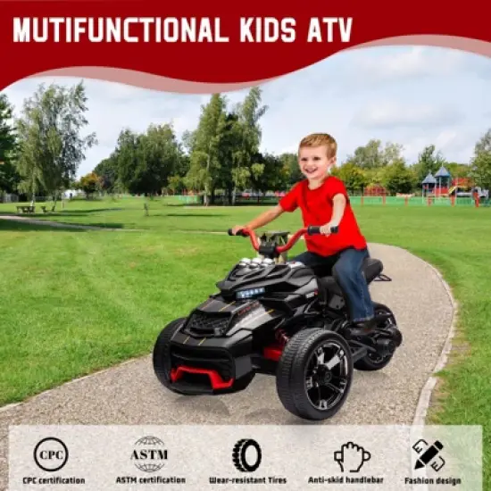12V Kids Ride-On ATV, 3-Wheeler Electric Motorcycle for Toddlers Ages 3-8 &ndash; Battery Powered Toy Car with LED Lights image {6}