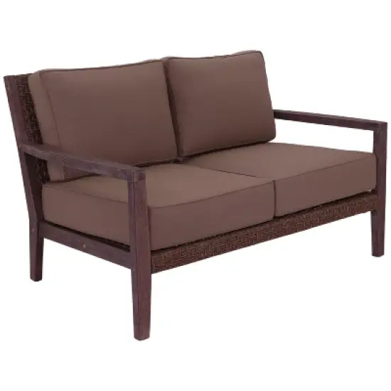 Courtyard Casual Bridgeport II Loveseat Stained Eucalyptus Wood KD  Sunbrella Fabric image {9}
