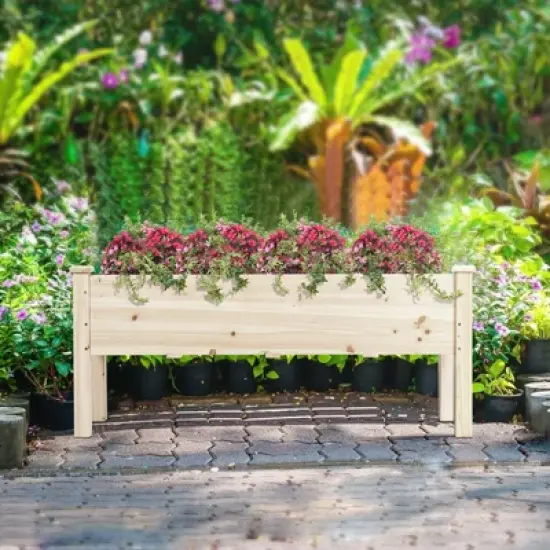 Tangkula Outdoor Wood Planter Raised Garden Bed Elevated Planter Box Kit with four holes for Backyard Patio image {3}