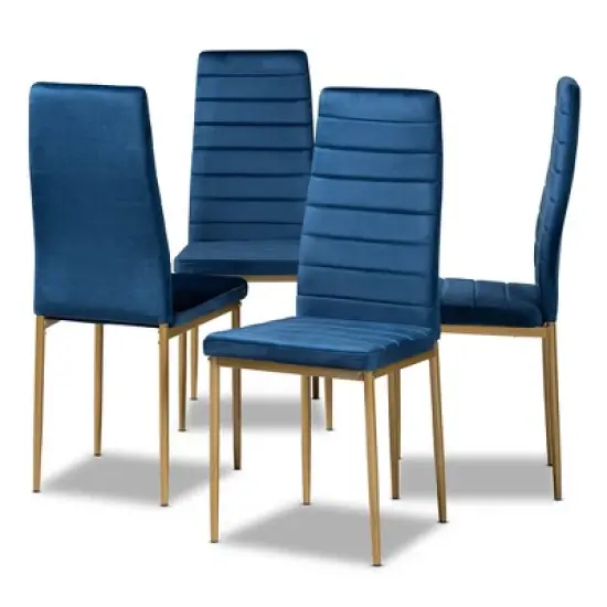 4pc Armand Velvet Fabric Upholstered and Metal Dining Chair Set - Baxton Studio image {10}