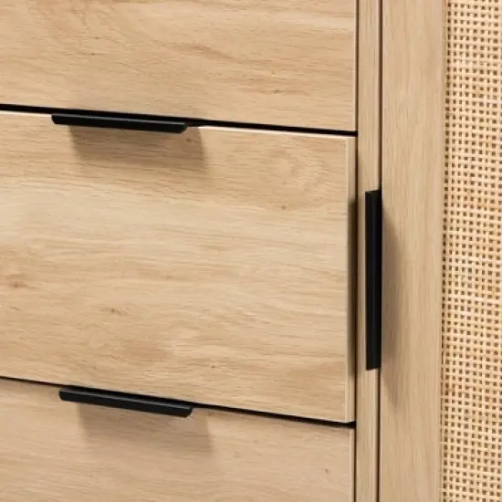 Harrison Wood and Rattan 3 Drawer Sideboard Dining Cabinet Natural Brown/Black - Baxton Studio image {5}