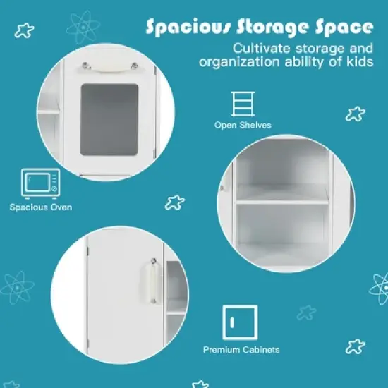 Costway Kids Kitchen Playset Pretend Play Cooking Set w/Vivid Faucet & Telephone image {6}