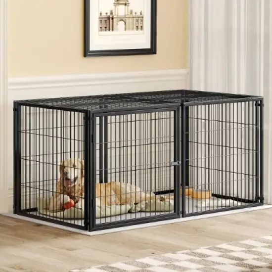 63" Long Dog Cage Big, Dog House Outdoor For Medium Dogs, Pet House Dogs Made Of Metal Wire, Dog House With PVC Top Plate-Cuddlewood image {7}