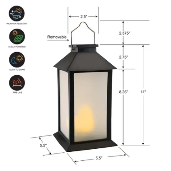 LumaBase Solar-Powered Flame-Effect LED Black Lantern image {5}