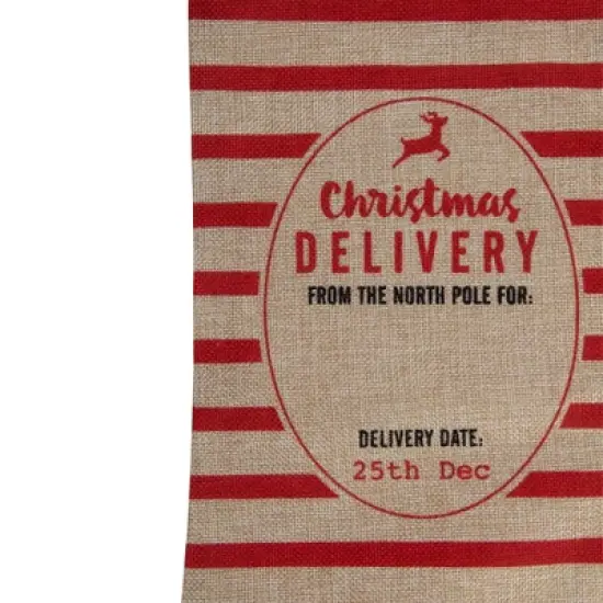 Northlight 19" Beige and Red Striped "Christmas Delivery" Stocking With Loop image {2}