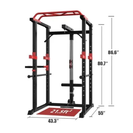 NAYSAYE Exercise Trainers Power Cage 1000LBS Capacity with Pullup and Squat Rack for Home Gym and Living Room Use, Black and Red, 55"*43"*86" image {2}