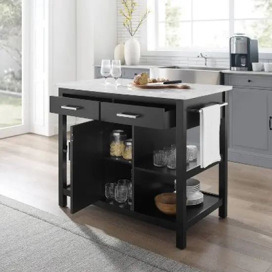 Audrey Faux Marble Top Kitchen Island Black - Crosley image {9}