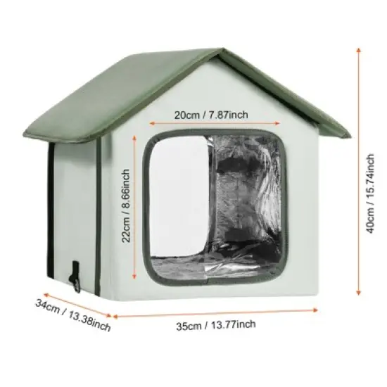 VEVOR Elevated Heated Cat House, Outdoor Kitty Shelter with Adjustable Temperature and Timer, 600D Oxford Cloth Foldable Cat Shelter, Green (Small) image {7}