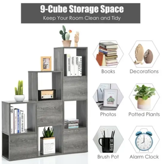 Costway Bookshelf Free Combination Bookcase Storage Organizer Display Shelf Gray image {5}