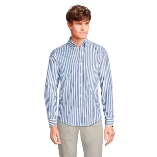 Lands' End Men's Tailored Fit Essential Lightweight Long Sleeve Poplin Shirt image {6}