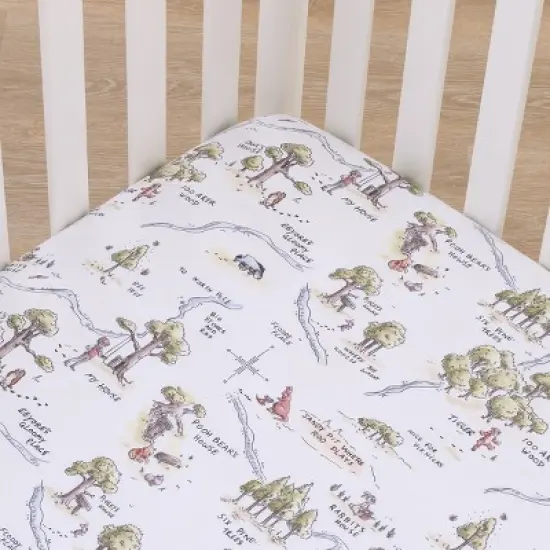 NoJo Disney Classic Winnie the Pooh Sage, Tan, and White, Map of 100 Acre Woods Super Soft Nursery Fitted Mini Crib Sheet image {2}