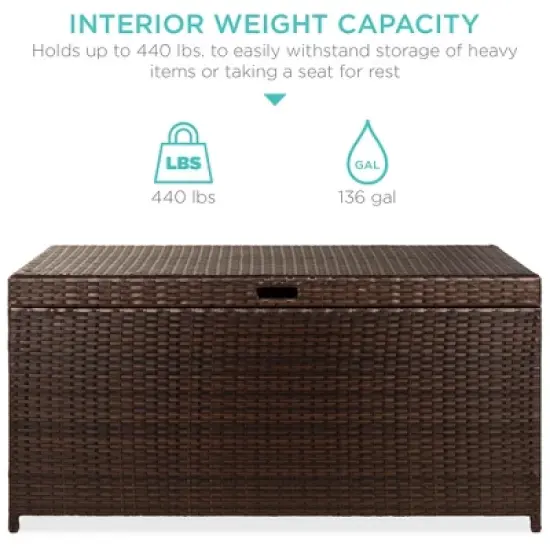 Best Choice Products 136 Gallon Large Deck Storage Box for Indoor Outdoor Furniture, Cushions, Pool Accessories - Brown image {3}