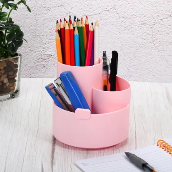 Unique Bargains Rotary Pen Holder 3 Slots 360 Degree Makeup Brush Desktop Stationery Organizer for Office Home image {4}