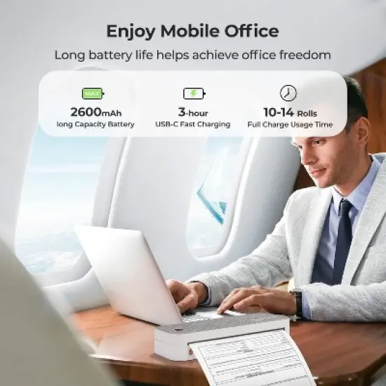 PeriPage Portable Bluetooth Thermal Printer: US Letter & A4 Thermal Paper, Android Compatible, iOS, Laptops -  Inkless Mobile Office Printer image {4}