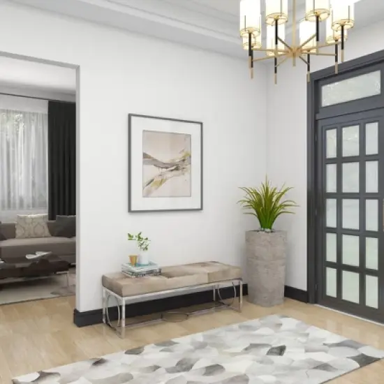 Contemporary Decorative Stainless Steel Cowhide Bench Silver - Olivia & May image {11}