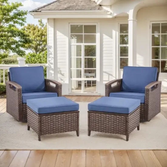 Belord 4 Piece Patio Furniture Set, Dark Brown Hand-Brushed Arms Swivel Glider Patio Chairs Set of 2 with Ottomans image {11}