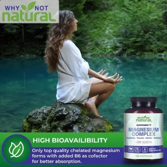 Why Not Natural 4-in-1 Magnesium Complex Supplement - Glycinate, Taurate, Malate, Orotate Blend - 300 mg per Serving, 120 Capsules image {3}