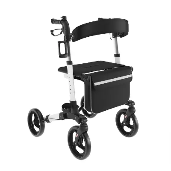 Flash Furniture HERCULES Folding Rollator Walker with Adjustable Height, 360 Swivel, and Hand Brakes in White/Black image {11}