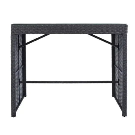 5pc Outdoor Rattan Bar Set with Stools & Cushions- Gray - WELLFOR image {12}